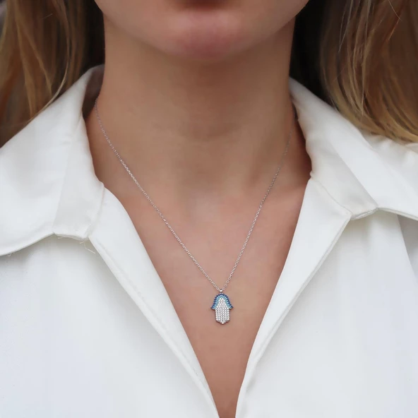 Fatma Ana Eli Zirkon Taşlı Gümüş Kolye ürün görseli 1