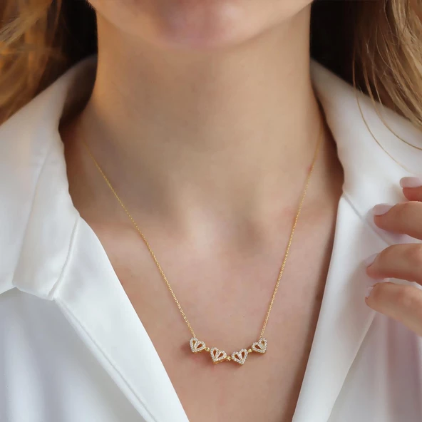 Aşk ve Şans Yoncası Zirkon Taşlı Gold Kaplama Gümüş Kolye - Resim 4