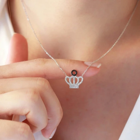 Mini Kral Tacı Zirkon Taşlı Gümüş Kolye - Resim 3