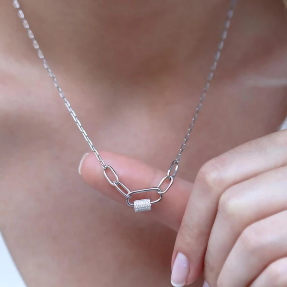 Önden Klipsli 925 Ayar Gümüş Kolye - Resim 3