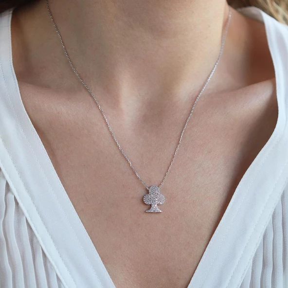 Maça Zirkon Taşlı Gümüş Kolye - Resim 2