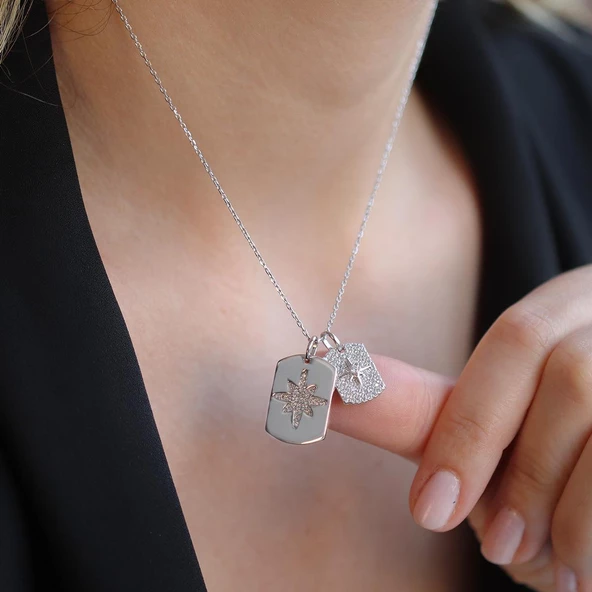 Apm Kutup Yıldızı Taşlı Gümüş Kolye - Resim 3