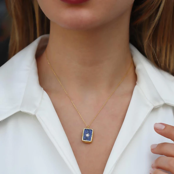 Lapis Taşlı Star Gümüş Kolye ürün görseli 1