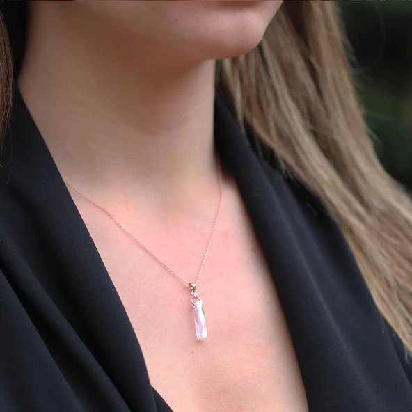 Mistik Topaz Taşlı Rose Gold Kaplama Cam Gümüş Kolye - Resim 2