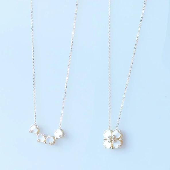 Sedefli Gold Kaplama Aşk ve Şans Kolyesi - Resim 3