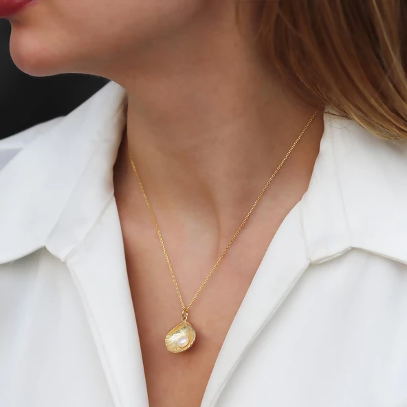 İnci İstirdiye Gold Kaplama Gümüş Kolye - Resim 2