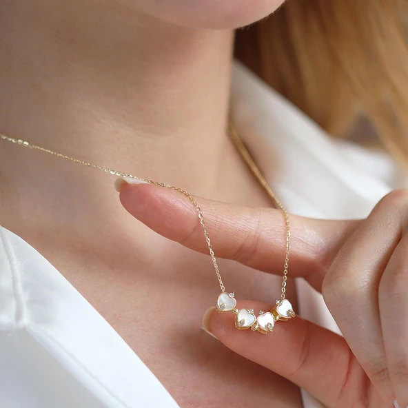 Sedefli Gold Kaplama Aşk ve Şans Kolyesi - Resim 5