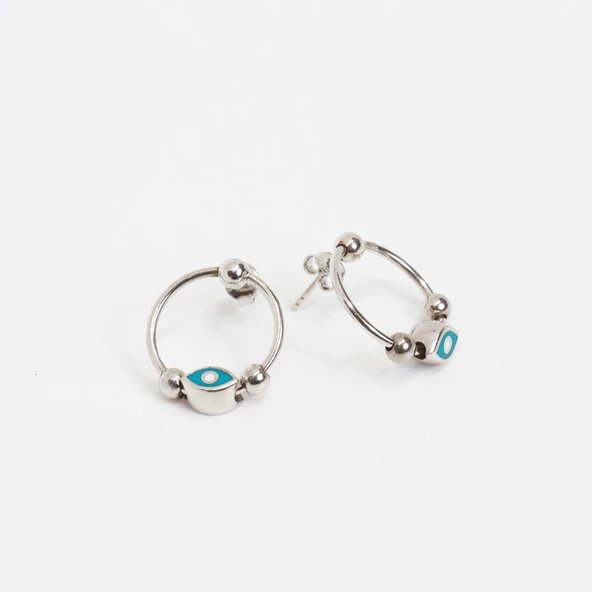 Göz Figürlü Charm Halka Gümüş Küpe - Resim 2