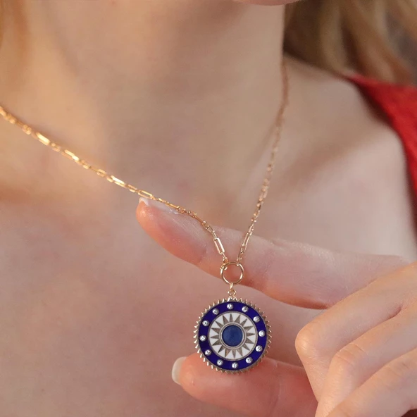 Trend Zincirli Gold Kaplama Güneş Gümüş Kolye - Resim 2