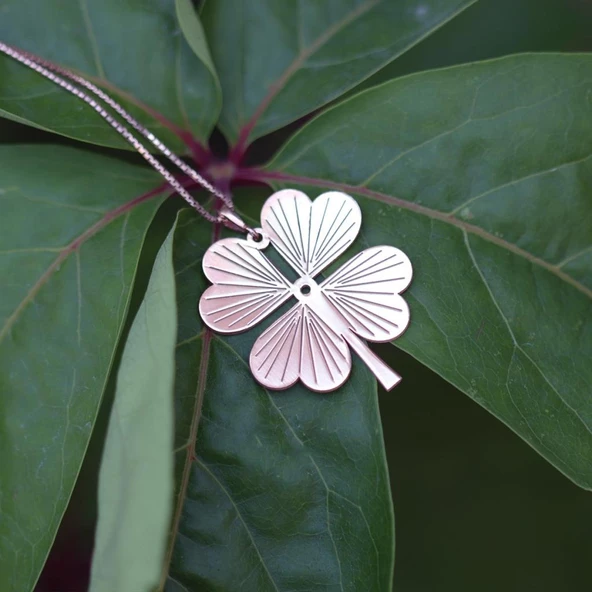 Rose Gold Kaplama Yonca Gümüş Kolye - Resim 2