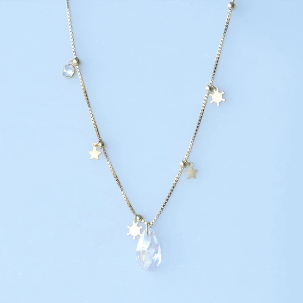 Damla Taşlı Gold Kaplama Trend Gümüş Kolye - Resim 3