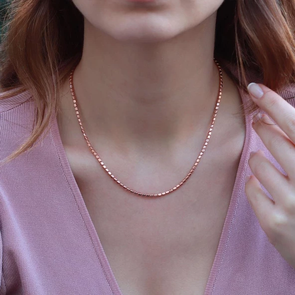 Rose Gold Kaplama Silindir Gümüş Zincir ürün görseli 1