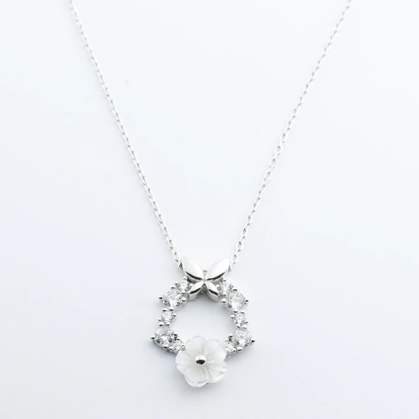 Kelebekli Zambak Çiçeği Gümüş Kolye - Resim 4