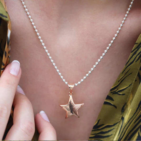 Rose Gold Kaplama Yıldız Gümüş Kolye - Resim 3
