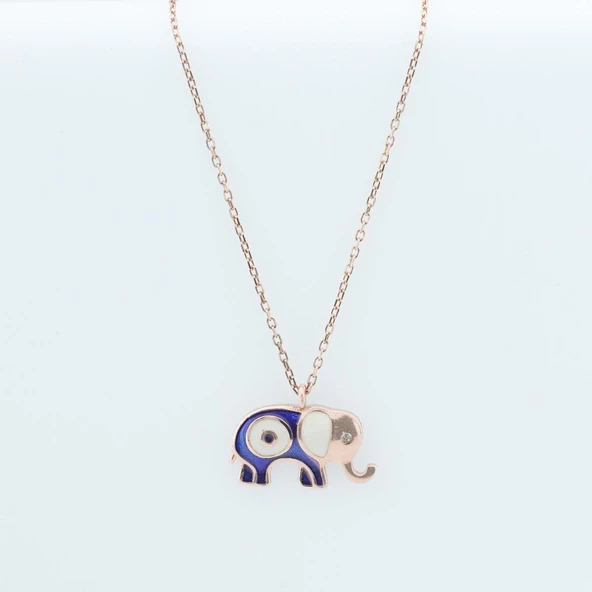 Mine İşli Rose Gold Kaplama Bereket Fili Gümüş Kolye - Resim 2