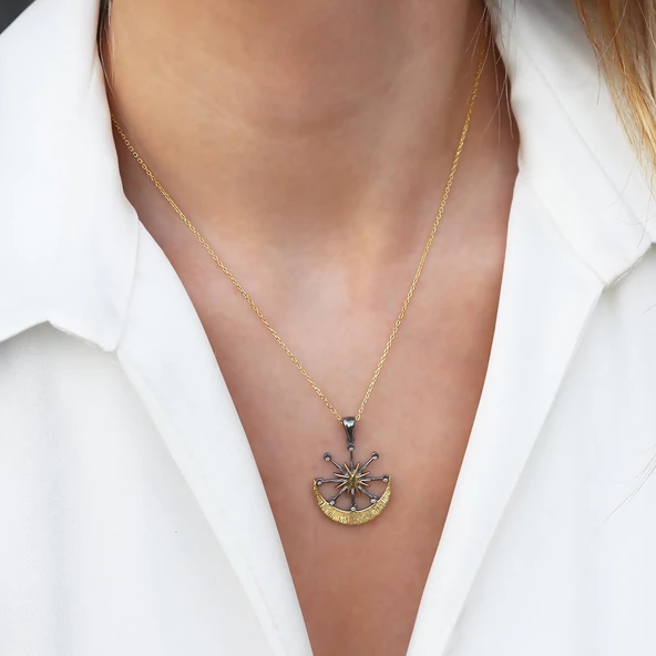 Apollon Oksitli Gold Kaplama Gümüş Kolye - Resim 3