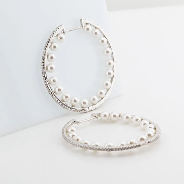 İnci Halka Gümüş Küpe - 4