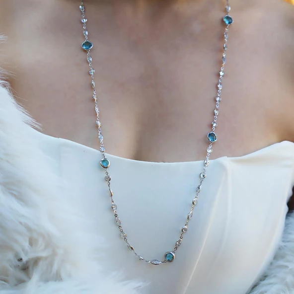 Mavi Swarovski Taşlı Gümüş Kolye - Resim 3