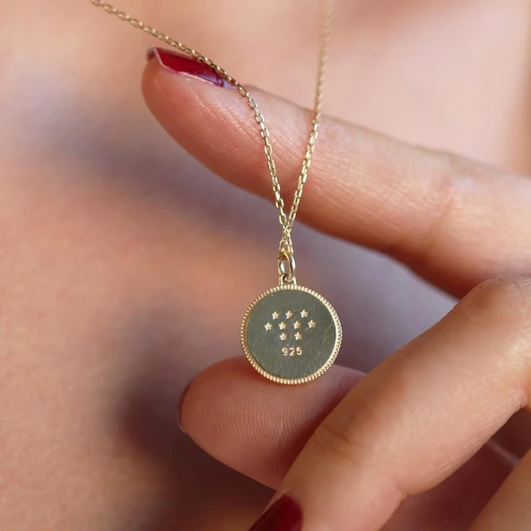 Plaka Yıldız Gold Kaplama Gümüş Kolye - Resim 3