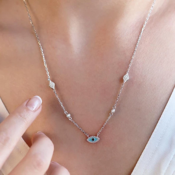 Mine İşli Göz Trend Gümüş Kolye - Resim 3