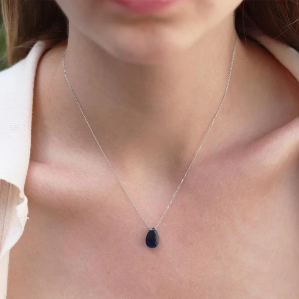 Lapis Taşlı Damla Modeli Gümüş Kolye - Resim 2
