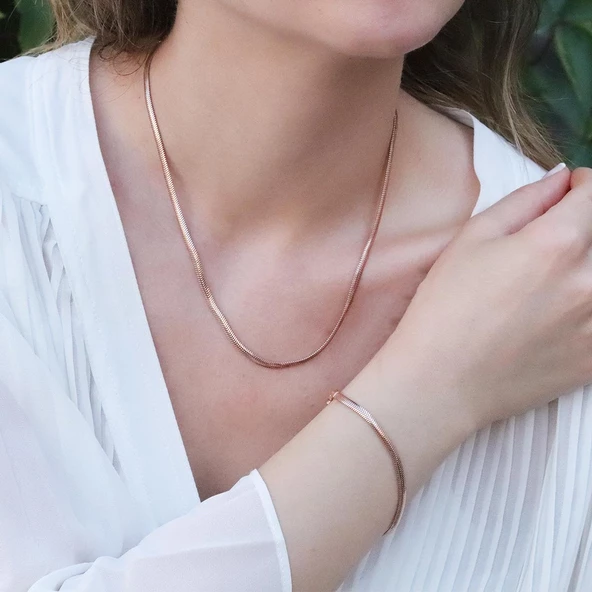 Rose Gold Kaplama İtalyan Zincir Gümüş Set ürün görseli 1