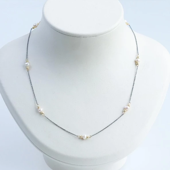 İncili Oksitli 925 Ayar Trend Gümüş Kolye - Resim 3