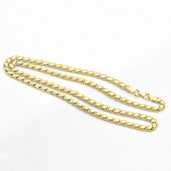 Gold Kaplama 925 Ayar Gümüş Köstek Zincir - Resim 2