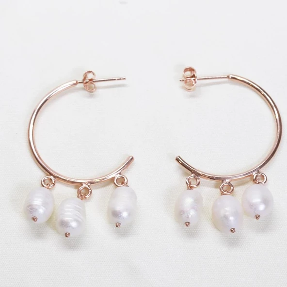 Barok İncili Rose Gold Kaplama Gümüş Küpe - Resim 2