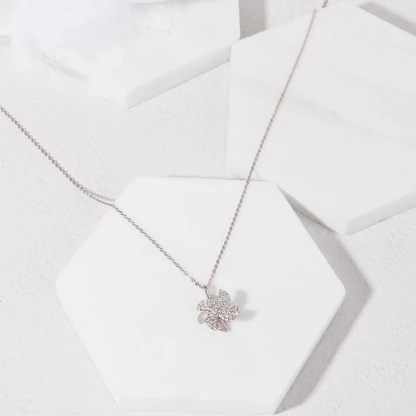 Rüzgar Gülü Hareketli Gümüş Kolye - Resim 5