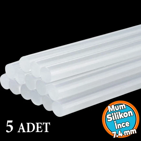 5 ADET İnce Mum Silikon 7.4 mm Çubuk Sıcak Silikon Hobi Süs Hediyelik Eşya Maket Yapıştırma Slikon