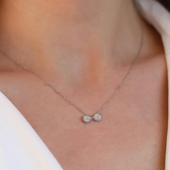 İçi Zirkon Taşlı Sonsuzluk Gümüş Kolye - Resim 2