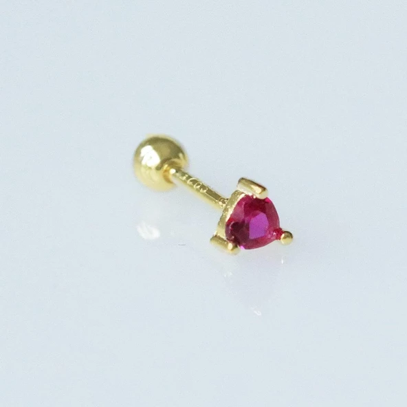 Mini Kalp Pembe Zirkon Taşlı Gold Kaplama Gümüş Tragus ürün görseli 1