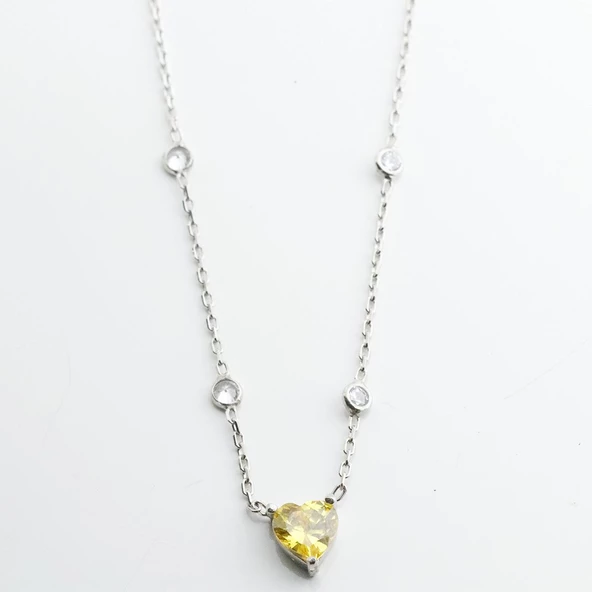 Sitrin Taşlı Sevgili Kalp Gümüş Kolye - Resim 4