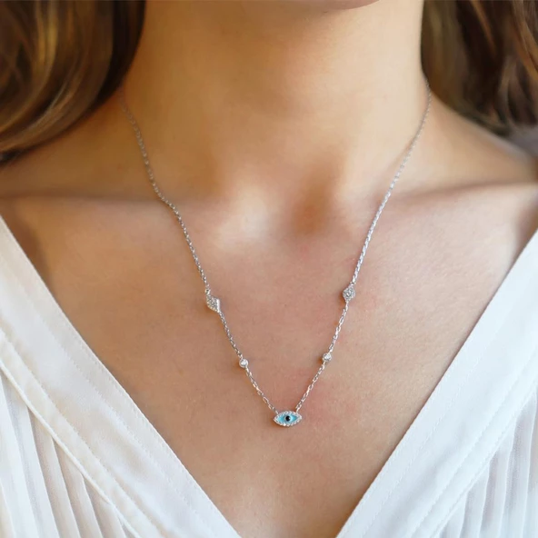 Mine İşli Göz Trend Gümüş Kolye - Resim 2