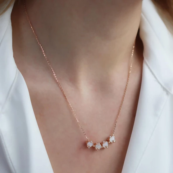 Sedefli Rose Gold Kaplama Aşk ve Şans Kolyesi - Resim 3