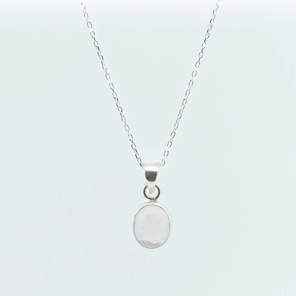 Pembe Kuvars Doğal Taş Gümüş Kolye - Resim 3