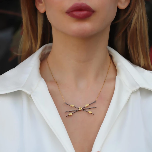 Flora Oksitli Gold Kaplama Gümüş Kolye ürün görseli 1