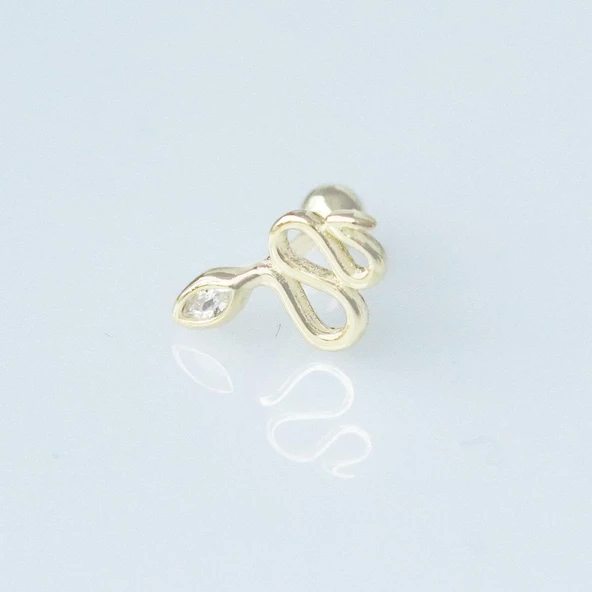 Zirkon Taşlı Serpent Modeli Gold Kaplama Gümüş Tragus ürün görseli 1