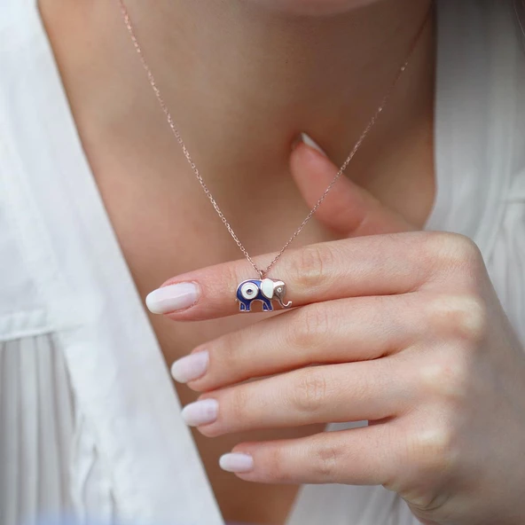 Mine İşli Rose Gold Kaplama Bereket Fili Gümüş Kolye - Resim 3