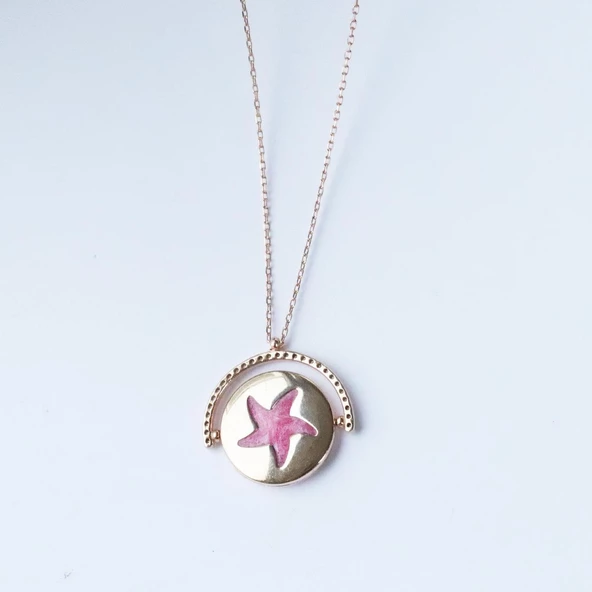 Yıldızlı Çift Taraflı Rose Gold Kaplama Gümüş Kolye - Resim 2