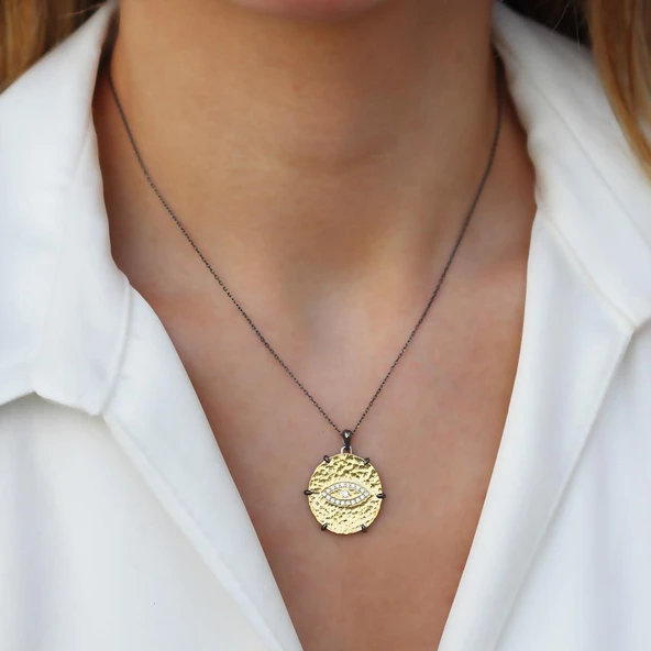 Göz Siyah Rodum Kaplama Gümüş Kolye - Resim 4