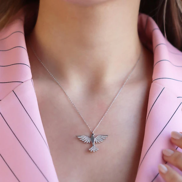Anka Kuşlu Zirkon Taşlı Gümüş Kolye ürün görseli 1