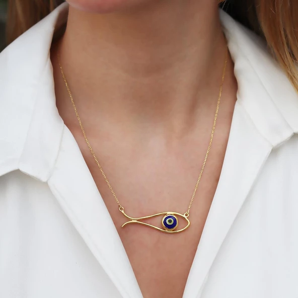 Balık Modeli Mineli Gold Kaplama Gümüş Kolye ürün görseli 1