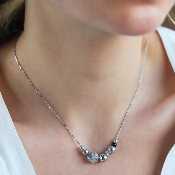 Zirkon Taşlı Charm Gümüş Kolye - Resim 4