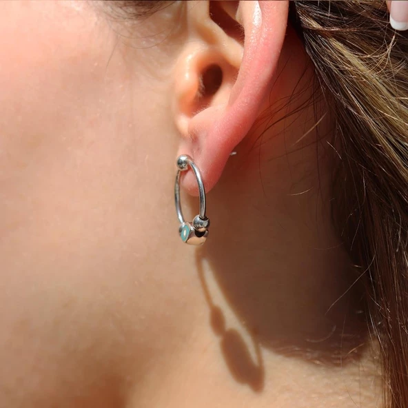 Göz Figürlü Charm Halka Gümüş Küpe - Resim 3