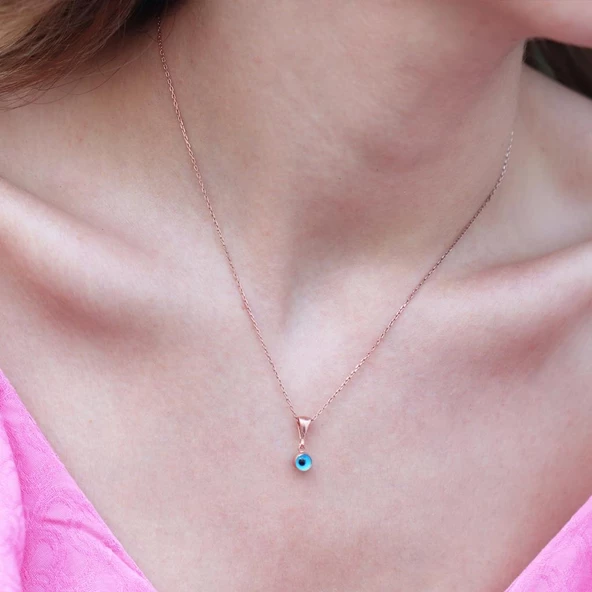 Göz Nazar Boncuklu Rose Gold Kaplama Gümüş Kolye - Resim 2