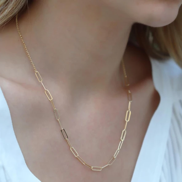 Gold Kaplama Trend Geçme Gümüş Zincir - Resim 2