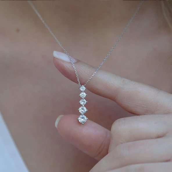 Beştaşlı Gümüş Kolye - Resim 3