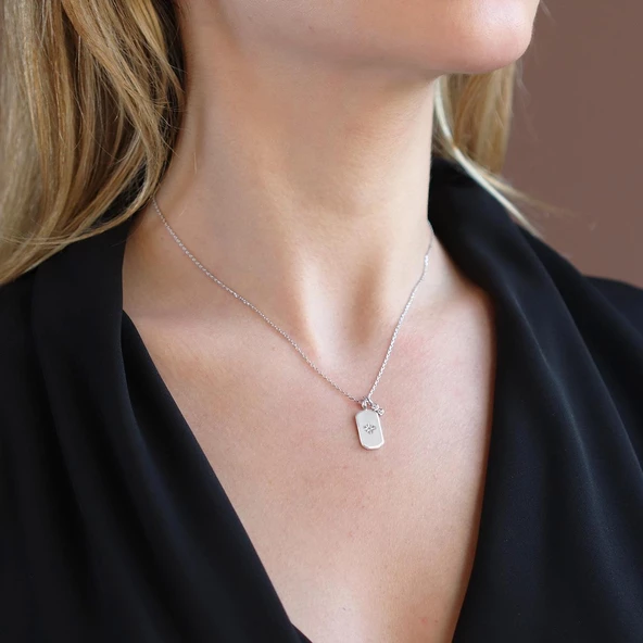 Kutup Yıldızı Plaka Gümüş Kolye - Resim 3